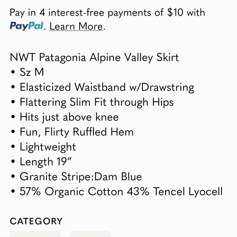 ** HOST PICK ** PATAGONIA BLUE AND WHITE STRIPED ALPINE VALLEY SKIRT, SIZE LARGE - Picture 10 of 11